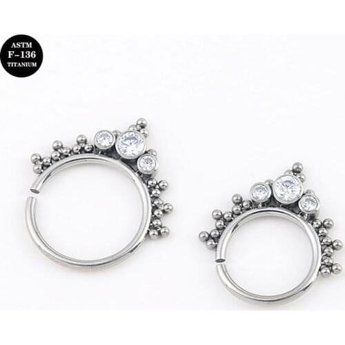 16G Implant Grade Titanium ASTM F136 Septum Piercing Twist Hinged Segment Nose Ring Cubic Zircon Hoop Jewelry