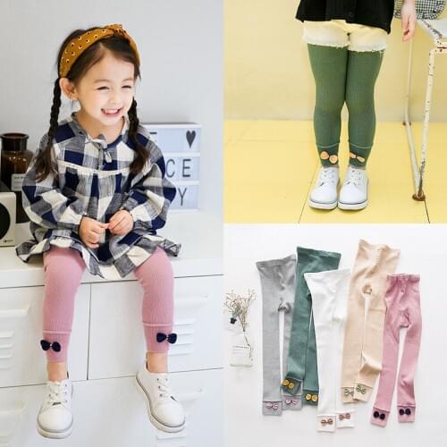 2017 Childrens Kids Girls Thick Leggings Kawaii Lovely Autumn Winter Candy Colors Pants with Bowknot Cotton Warm Trouser