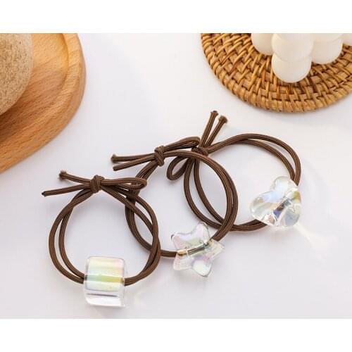 2020 Korean New Colorful AB Transparent Acrylic Star Square Heart Ball Knotted Elastic Hair Bands For Women Girls Scrunchies