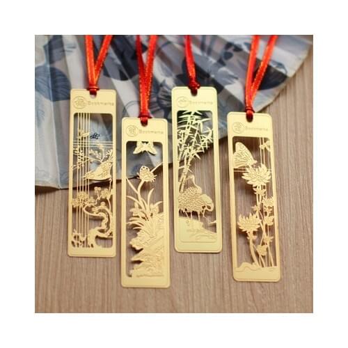 4pcs/lot Creative Chinese style gold metal bookmarks plum blossoms orchid bamboo vintage butterfly book marks gifts for teachers
