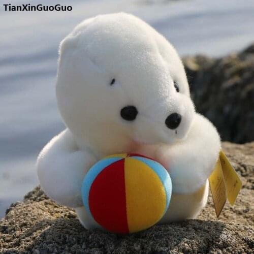 About 25cm white seal hug colourful ball plush toy,soft doll creative pillow toy birthday gift h2120