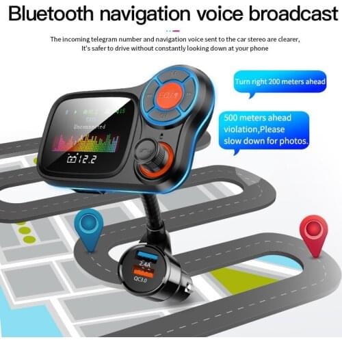 Wireless Bluetooth FM Transmitter for Car, Color Screen Wireless Car Radio Adapter with QC3.0 & 2.4A Charging