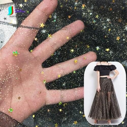 Star,Moon Style Sequin Coloful Foil Print Fabric,Soft and Thin Dress Clothes Decoration Navy Blue,Red,Pink Yarn Fabric S0545L