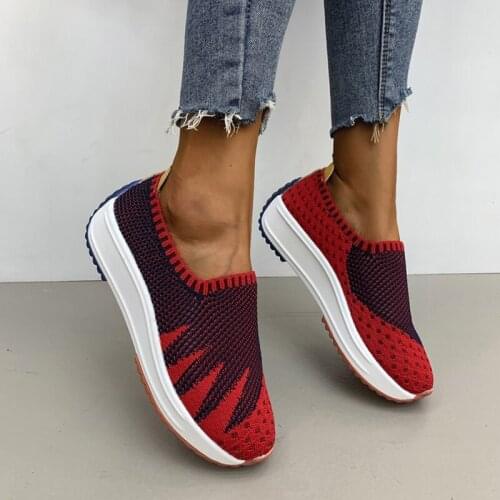 Breathable Mesh Platform Sneakers Women Slip on Soft Ladies Casual Running Shoes Women Knit Sock Shoes Flats Plus Size 43 NVX333