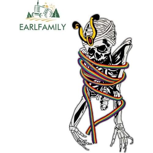 EARLFAMILY 13cm x 6.1cm Car Sticker Psychedelic Ancient Acid Trippy Wavey Rainbow Skeleton Corpse Goth Vinyl Car Styling
