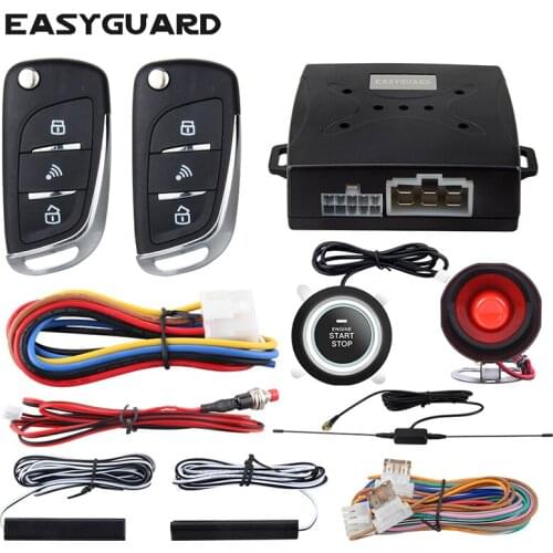 EASYGUARD ec003-nv car security remote engine start push start button pke keyless entry system universal version auto alarm