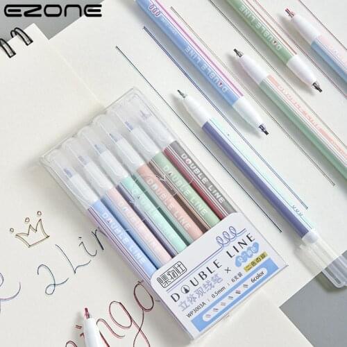 EZONE 6 Colors/Set 2 lines Pen Double line Water Ink Red Blue Color Tip Art Drawing Liner Scrapbooking 0.5mm Student Stationery