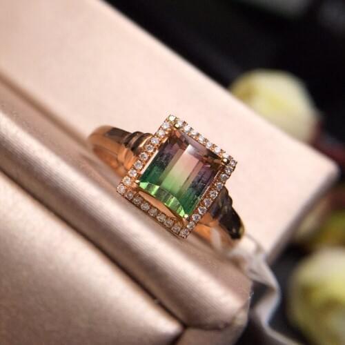 Fine Jewelry Real Pure 18 K Gold AU750 100% Natural Green Tourmaline Gemstone 2.56ct Female Rings Brazil Origin for Womens Gift