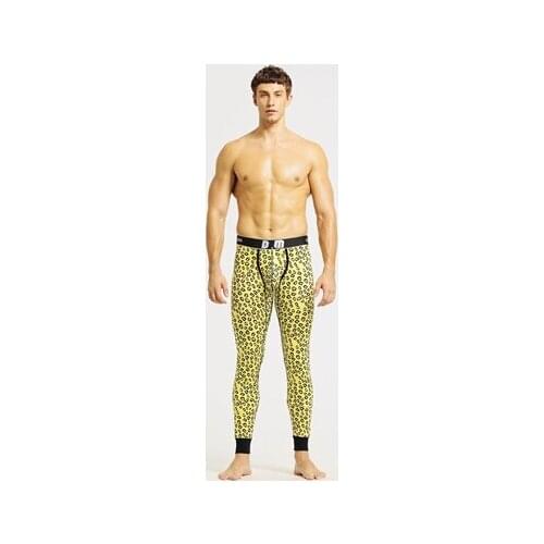 Autumn trousers, low-waist sexy trendy men’s leggings, ultra-thin body-sculpting polyester leopard print thermal pants, line pan