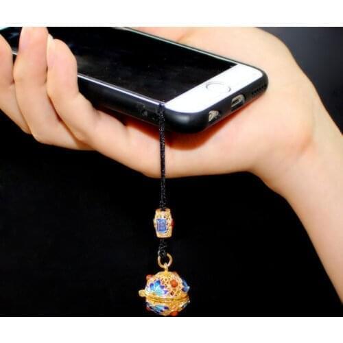1PC Cloisonne Locket with glass orbs Keychain Essential oil ball Locket Cellphone strap charm Bag Hanging Pendant Decorations