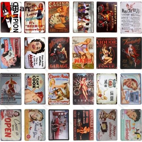 Sexy Girl Metal Plate Decor Model Garage Metal Painting Retro Metal Poster Bar Living Room Metal Plaque Home Decoration