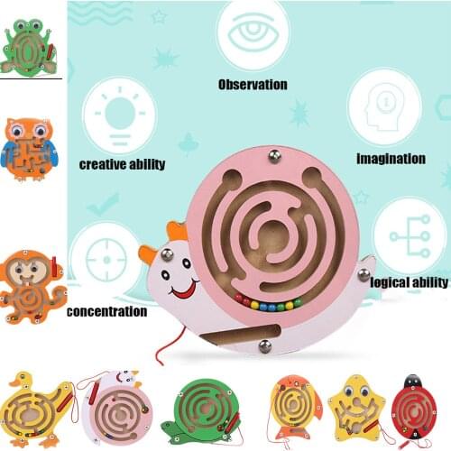 Montessori Wooden Magnetic Maze Toy Cute Animal Monkey Wooden Toy Brain Teaser Track Jigsaw Puzzle Kids Early Educational Toys