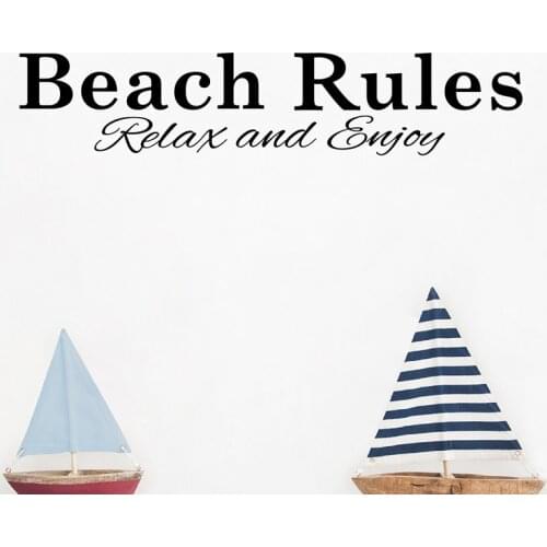 Beach Rules Relax and Enjoy Wall Decals Hotel Porch Wall Decor , Beach Vacation Quote Vinyl Art Sticker For Home Mural Wall Art