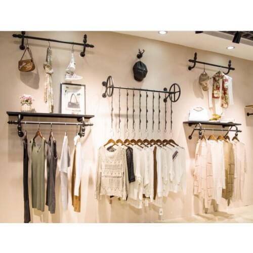 New iron art. Mens and womens clothing clothes shop. Clothes rack. Display rack. Wall hanging. Decoration side hanging. 001