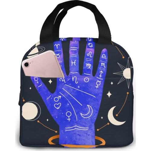 Hand With Astrological Elements Cooler Lunch Box Portable Insulated Lunch Bag Thermal Food Picnic Lunch Bags