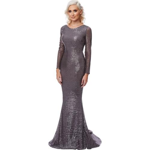2018 Sexy O-Neck Blackless Sequin Dresses Long Sleeve Mermaid Sequined Maxi Dress Floor Length Party Dress Gown