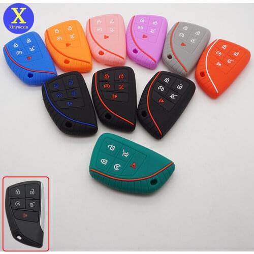 Xinyuexin Silicone Car Key Key Cover for Chevrolet Corvette Suburban Tahoe for Cadillac CT4 CT5 Remote Key 5 Buttons Remote Key