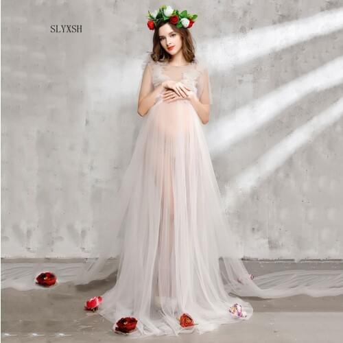 SLYXSH Maternity dress 2020 Maternity Photography Props Maternity Flower Dress Sleeveless Voile Summer Pregnant Dress