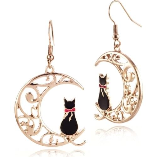TOUCHEART Fashion Personalized Back View Cats Earrings For Women Animal Cat Earring Jewelry Gold Hollow Moon Earrings SER190180