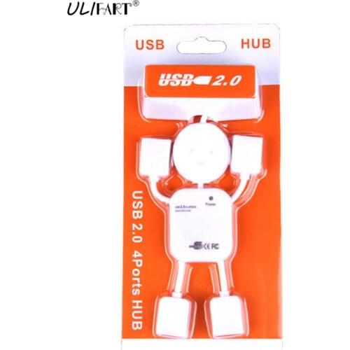 ULIFART DHL 100Pcs/Lot Cute 4 Port Hub High-Speed USB Humanoid Splitter Cable Adapter for Laptop PC