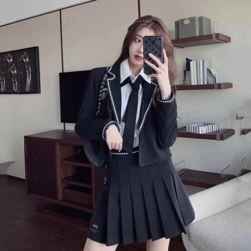 2021 Spring And Autumn Hundred Suit Pleated Skirt Student Campus Suit British College Style