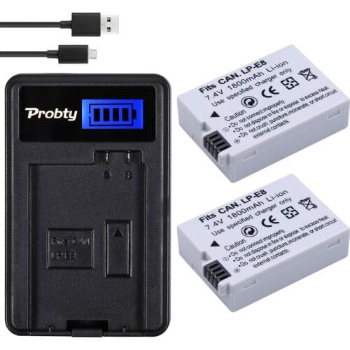 PROBTY 2pcs LP-E8 LP E8 Battery + LCD USB Charger For Canon 550D 600D 650D 700D Digital X4 X5 X6i X7i Rebel T2i T3i T4i T5i