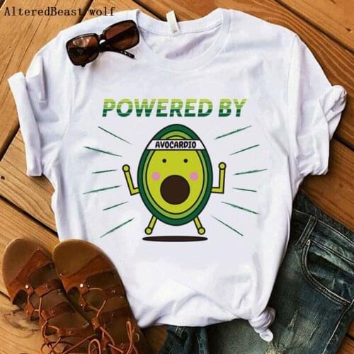 Powered by Avocado summer women print harajuku funny cartoon t shirt women casual short sleeve o neck female vogue tops tee 2019
