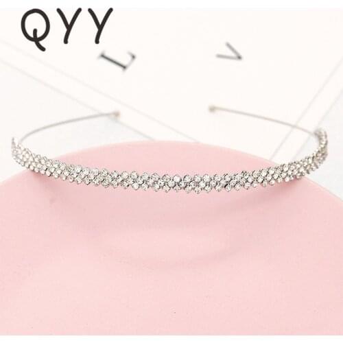 QYY Crystal Rhinestone Hairbands for Women Silver Color Bride Headpiece Wedding Crown Prom Jewelry Accessories GiftsBridal