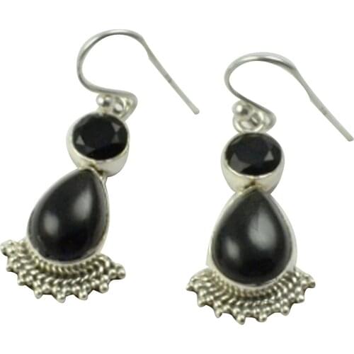 LoveGem Genuine Black Onyx EARRINGS 925 Sterling Silver Jewelry, 35.8mm, AE2387