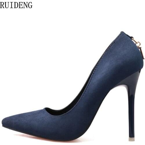 2018 women high heel pumps fashion sexy party shoes pointed toe flock thin heel 11 cm slip on wedding heels simple solid brand