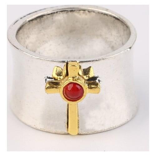 Vintage Red Bead Stone Cross Rings for Women Boho Tribal Color Knuckle Finger Rings Party Jewelry Men Gift Z5Z035