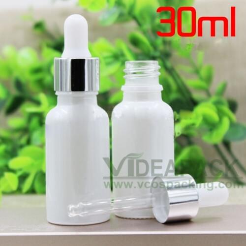 30ml 50pcs pearl white glass pipette bottle Skin care essential oil aromatherapy dropper packaging container With aluminum lid