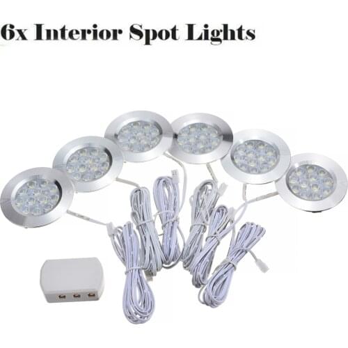 6pcs White 12 LED 12V 3W Interior Spot Light Lamp Connection Box For Car Camper Van Boat Motorhome Kitchen Accessories