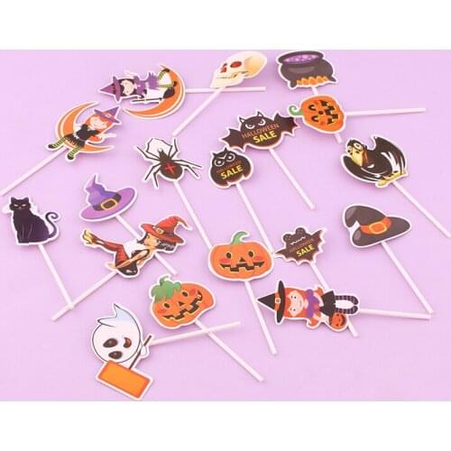 6PCS/Set Halloween cake decoration Halloween party decor Cake Topper Dessert decoration Pumpkin Witch Spider Paper cake Topper