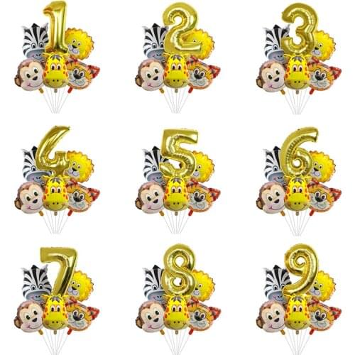 6pcs animal head Balloons Tiger Lion Zebra Monkey Graffe Balloons For 2nd Birthday Party Supplies Cute Baby Shower Decorations