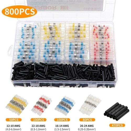 800/300/250Pcs Mixed Heat Shrink Connect Terminals Waterproof Solder Sleeve Tube Electrical Wire Insulated Butt Connectors Kit
