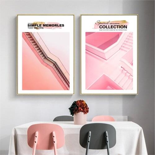 Abstract Nordic Pink Stairs Poster Canvas Print Painting Wall Art Living Room Home Decoration