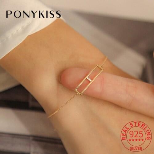 PONYKISS Trendy S925 Sterling Silver Geometry Chain Zircon 14K Gold Bracelets For Women Fine Jewlry Delicate Gift Drop Shipping