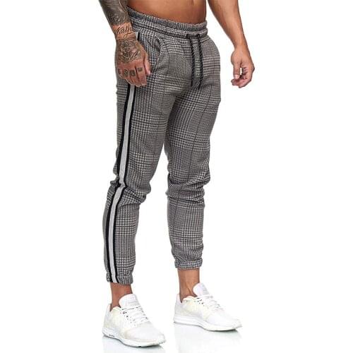 2021 Spring autumn Fashion Plaid Printed Pencil Pants Mens Vintage Waist Drawstring Trouser Male Casual Jogger Pant Streetwear