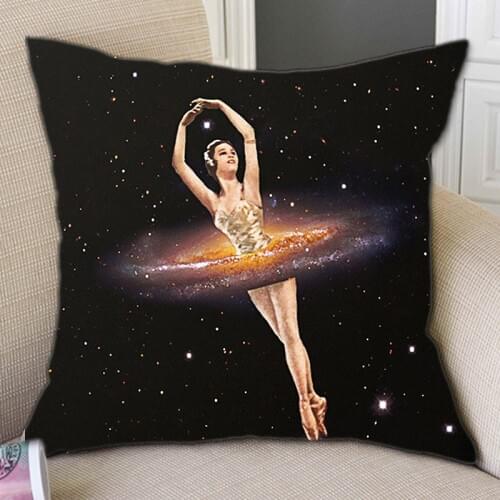 Vintage Dreamy Ballet Dancer Galaxy Outer Space Art Decoration Throw Pillow Cover For Sofa Black Color Ballerina Cushion Cover