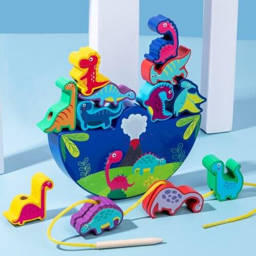 Children Building Blocks Stacking Animal Balance Boat Stringing Threading Game Puzzle Board Baby Early Education Wooden Toy Gift