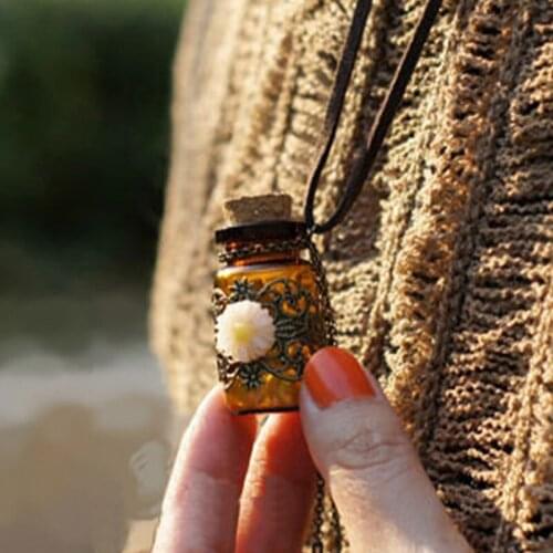 Wishing Bottle Sweater Chain Engraving Long Leather Umbilical Cord Flower Pendant Sweater Chain Dress Decoration