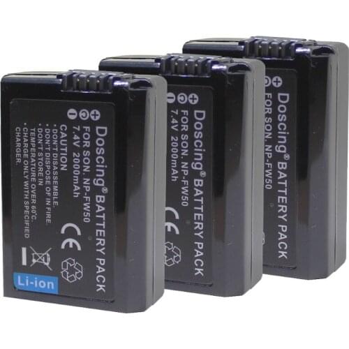 Doscing 3Pcs NP-FW50 NP FW50 NPFW50 digital camera Battery for Sony Alpha A33 NEX-C3 NEX-5 NEX-7 SLT-A55 for sony accessories