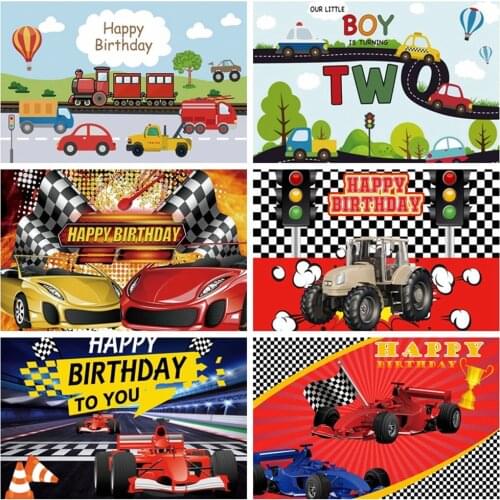 Yeele Photophone Happy Birthday Backdrop Flag Racing Car Baby Boy Party Decor Banner Photographic Background Photo Studio Props