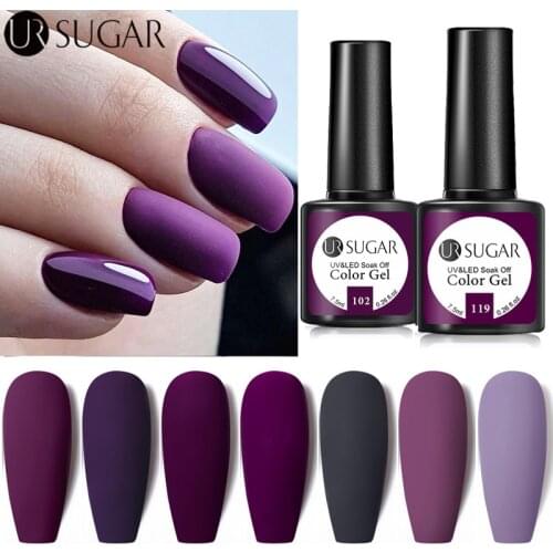 UR SUGAR 7.5ml Purple Color Gel Nail Polish Matte Top Coat Semi Permanent Soak Off Nail Art UV Gel Varnish All For Manicure