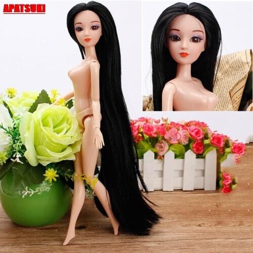Doll Head With Long Black Hair For 11.5" BJD Doll Head With Naked Body For 1:6 Moveable BJD Doll Accessories Kid Toy Girl Gifts