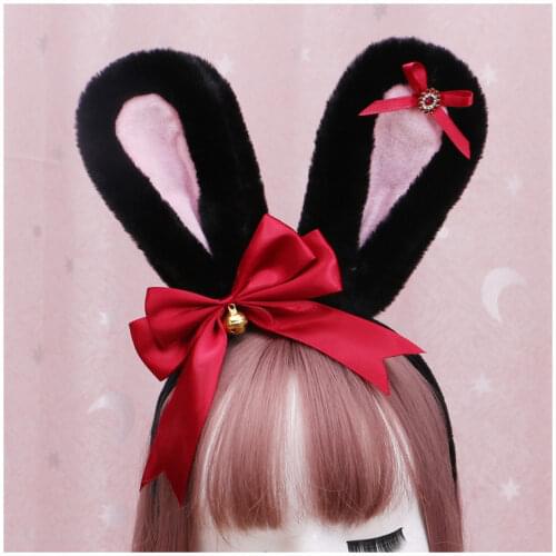 Gothic Lolita Cosplay Headband Plush Long Rabbit Bunny Ears Anime Hair Hoop Japanese Princess Sweet Lolita Headwear
