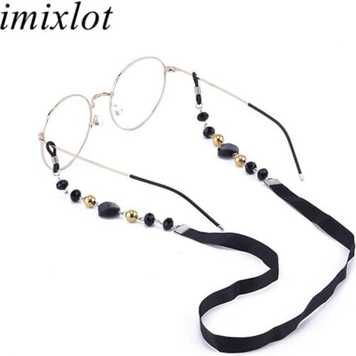 Imixlot Retro Fashion Black Lanyard Handmade Beads Eyeglasses Chain for Women Men Anti-skid Sunglasses Holder Neck Band