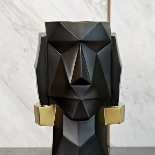 Classic abstract art black resin vase sculpture Unique geometric origami home decoration candy storage idea