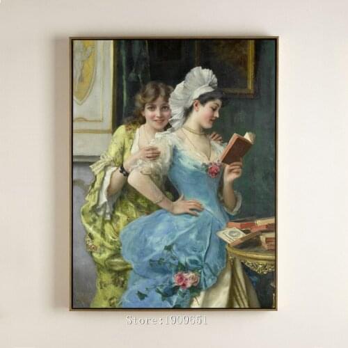 Classical court figures noble girls reading canvas printings oil painting printed on cotton no frame wall art decoration picture